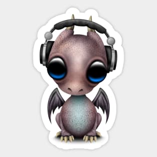 Cute Baby Dragon Deejay Wearing Headphones Sticker